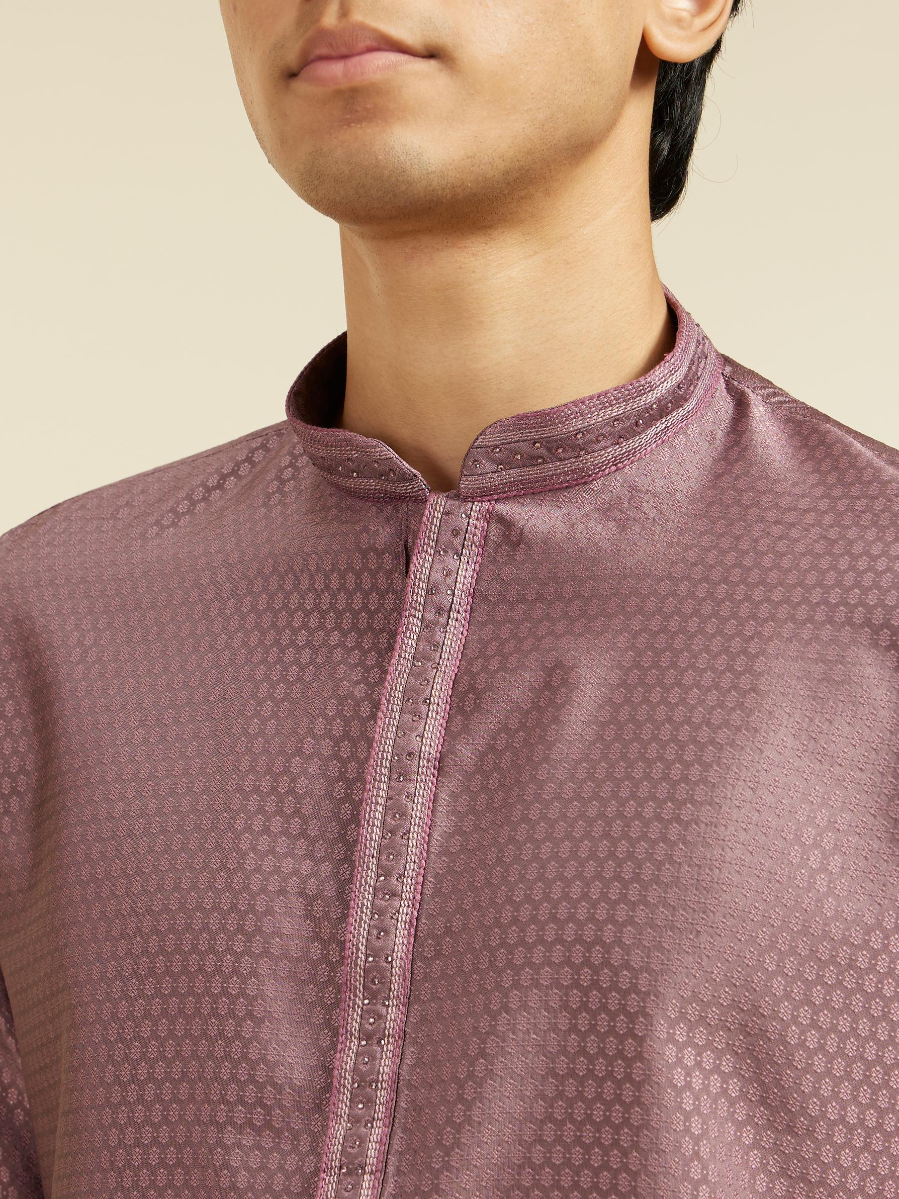 Diwas Men Bright Lilac Honeycomb Self Patterned Kurta