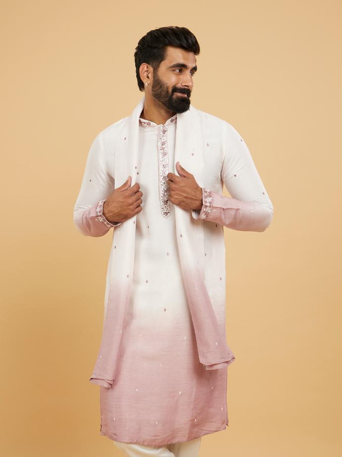 Twamev Men Dusty Pink Festive Elegance Kurta Set with Dupatta
