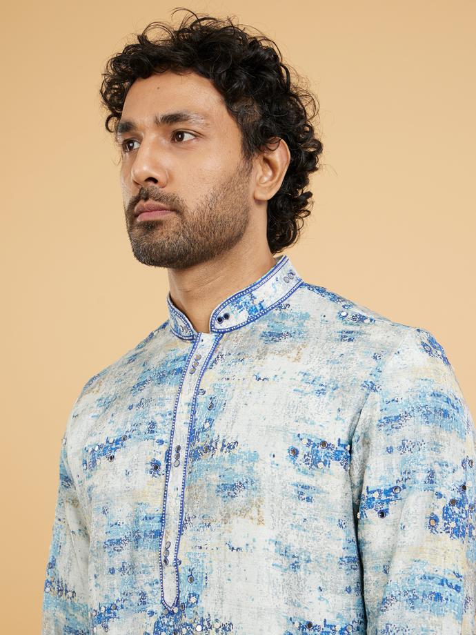 Twamev Men Twirling Blue Elegance Kurta Pajama