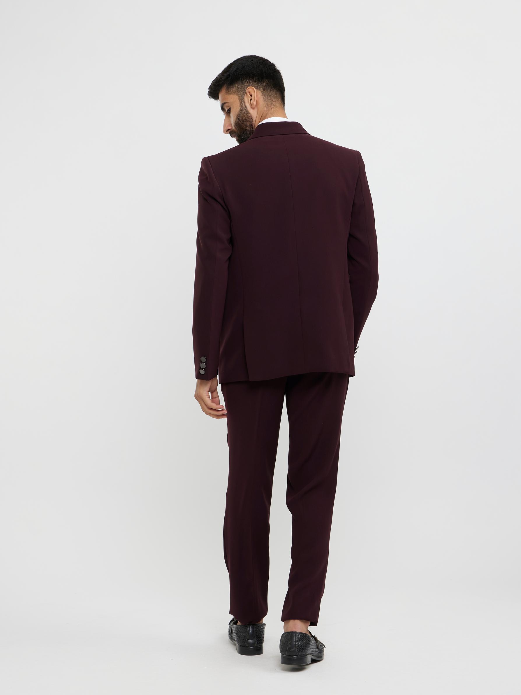 Twamev Men Wine Red Plain Classic Suit Set with Cutdana Work