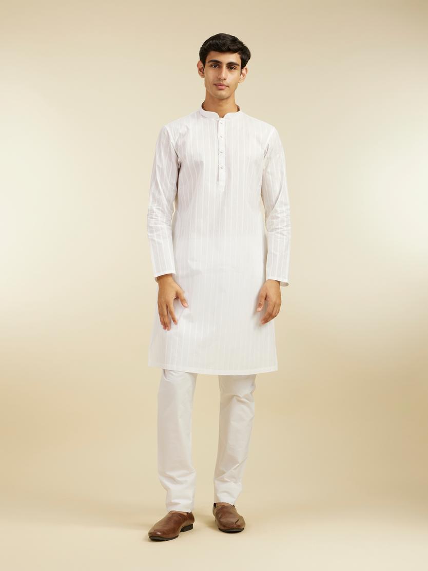 Diwas Men Snow White Self Striped Kurta