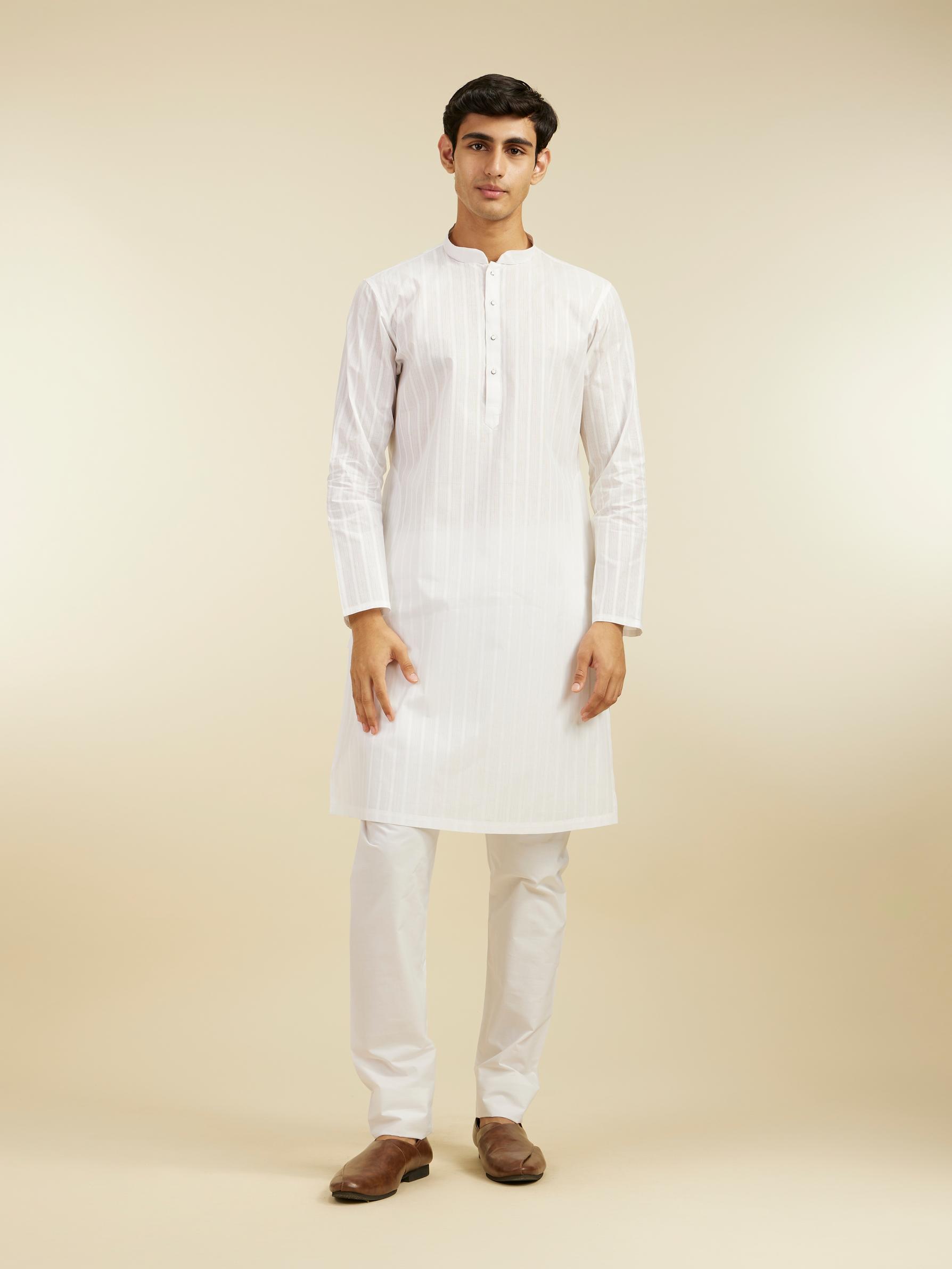 Diwas Men Snow White Self Striped Kurta