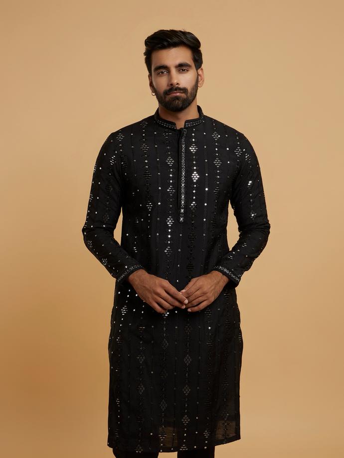 Twamev Men Majestic Black Kurta Pajama