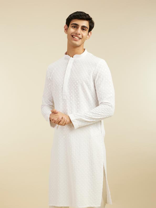 Diwas Men Warm White Chikankari Kurta with Sequin Work