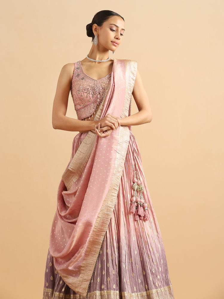 Twamev Women Dusty Rose Shaded Skirt Top Set