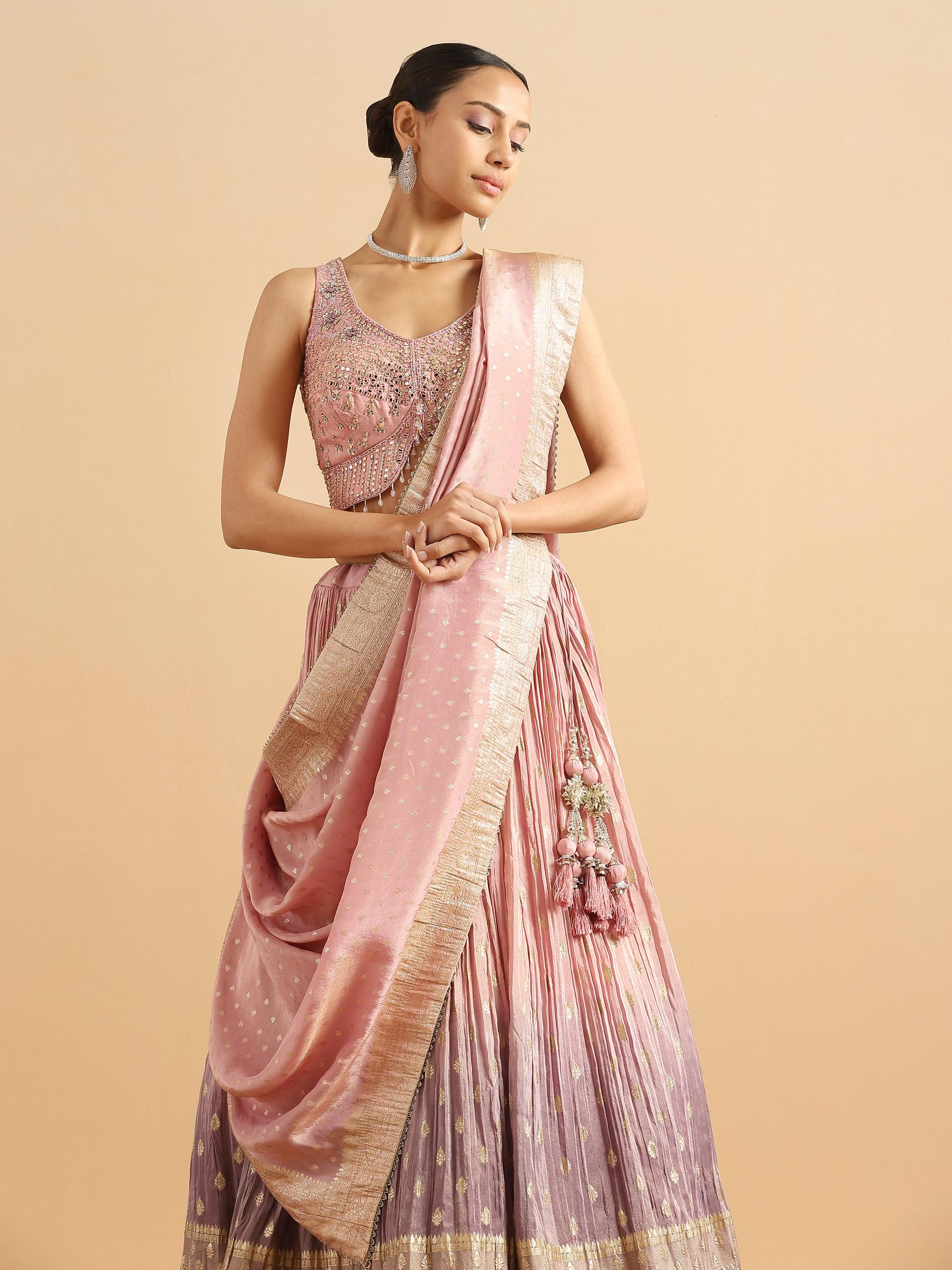 Twamev Women Dusty Rose Shaded Skirt Top Set