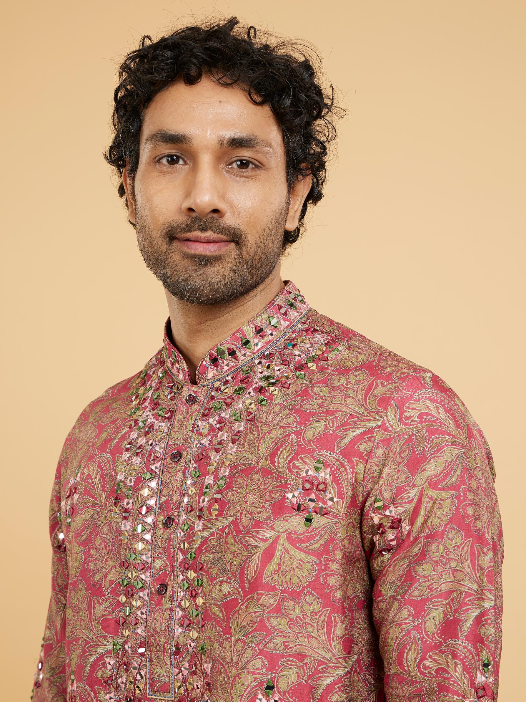 Twamev Men Magnificent Red Kurta Pajama