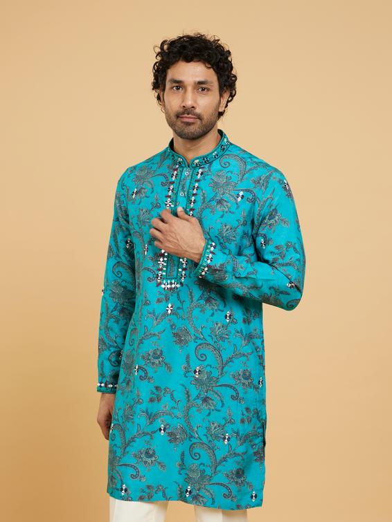 Twamev Men Teal Blue Charm Kurta Pajama