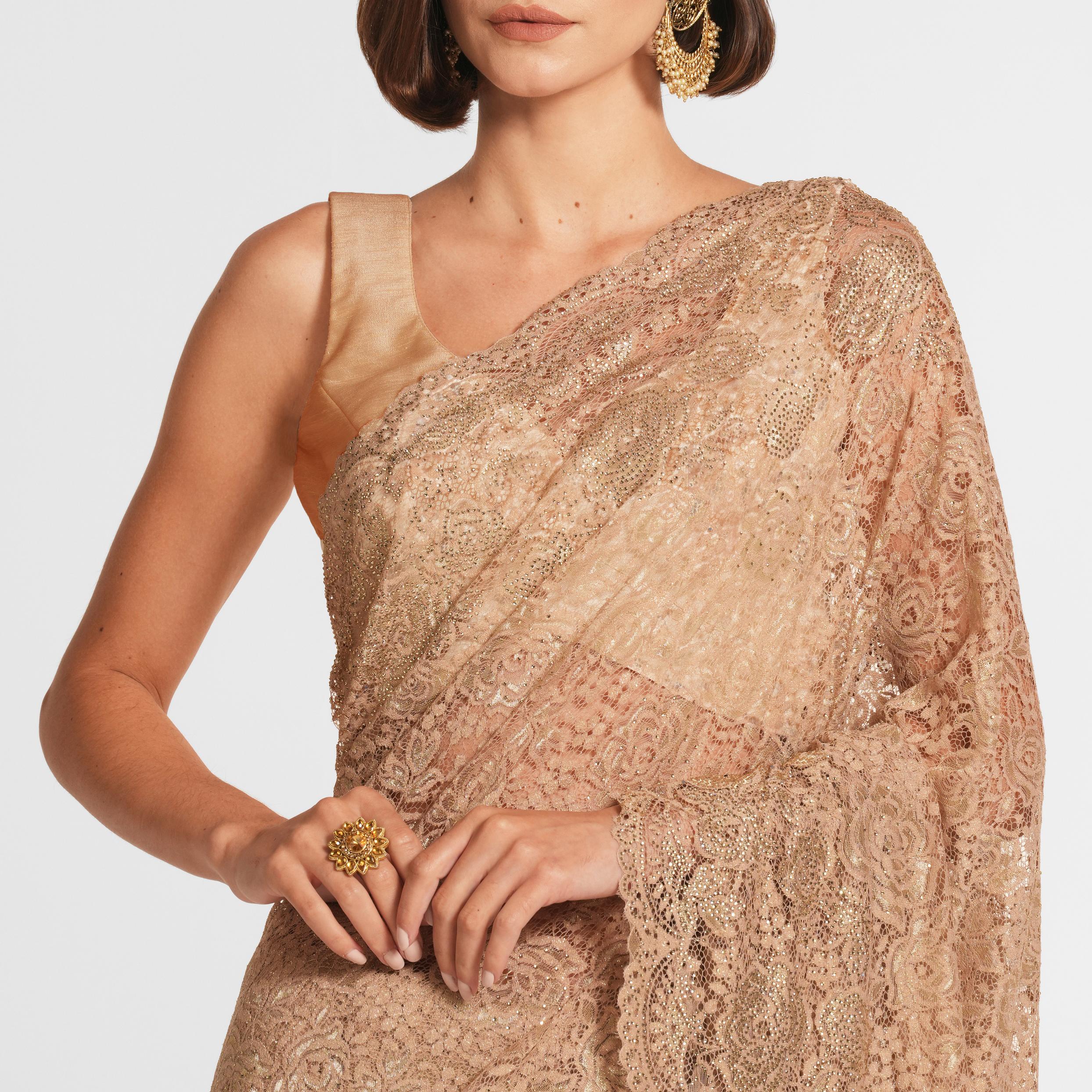 Twamev Women Beige Elegance Net Saree
