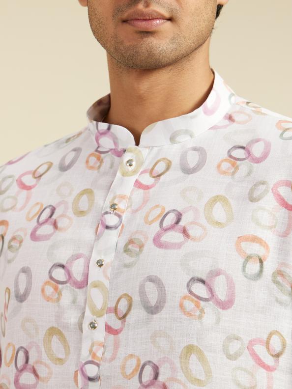 Diwas Men Pearl White Abstract Circles in Watercolour Effect Kurta