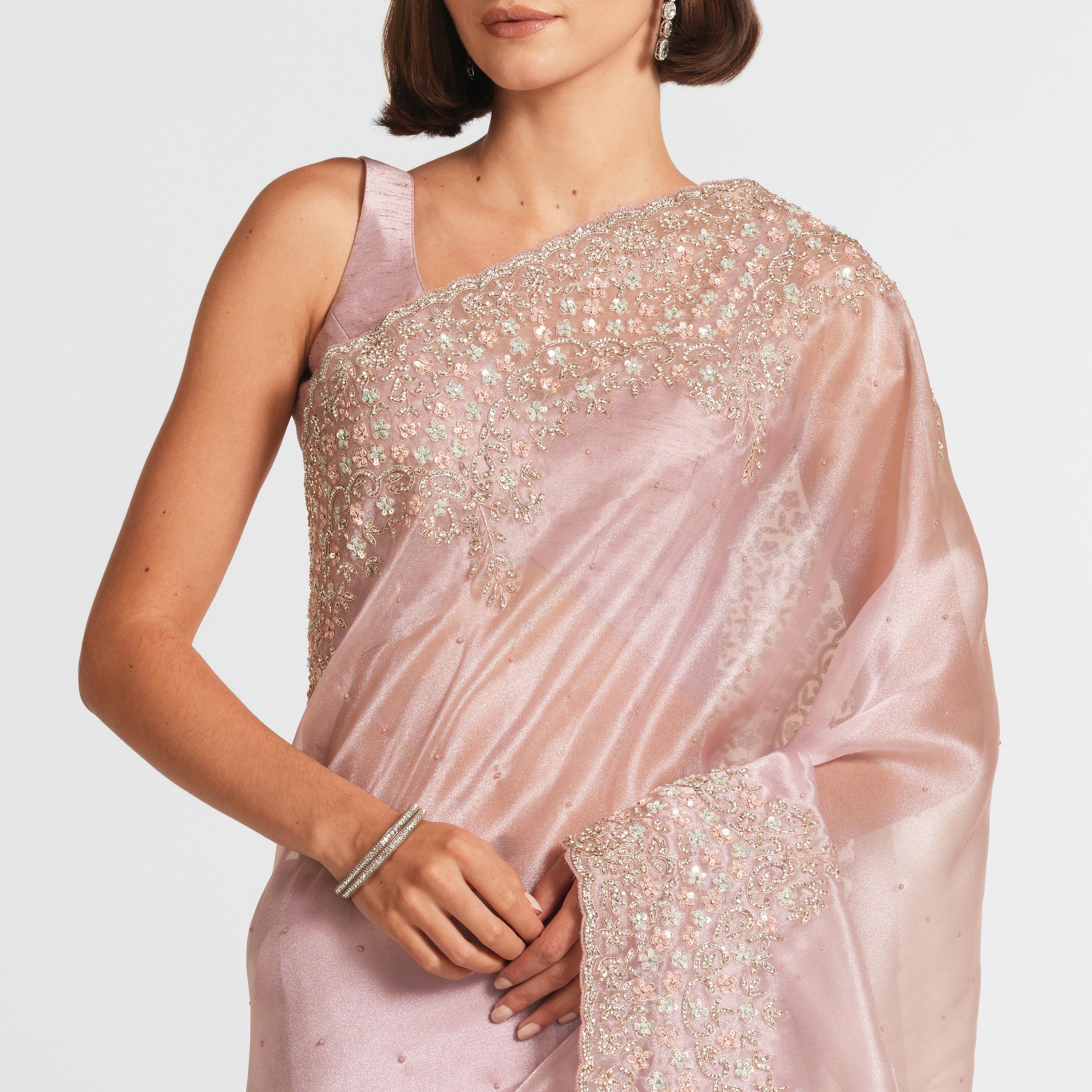 Twamev Women Twilight Purple Stone Studded Saree