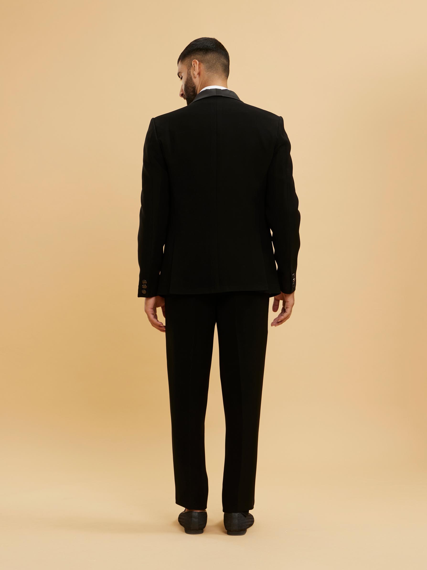 Twamev Men Midnight Black Embellished Shawl Collared Tuxedo Suit Set