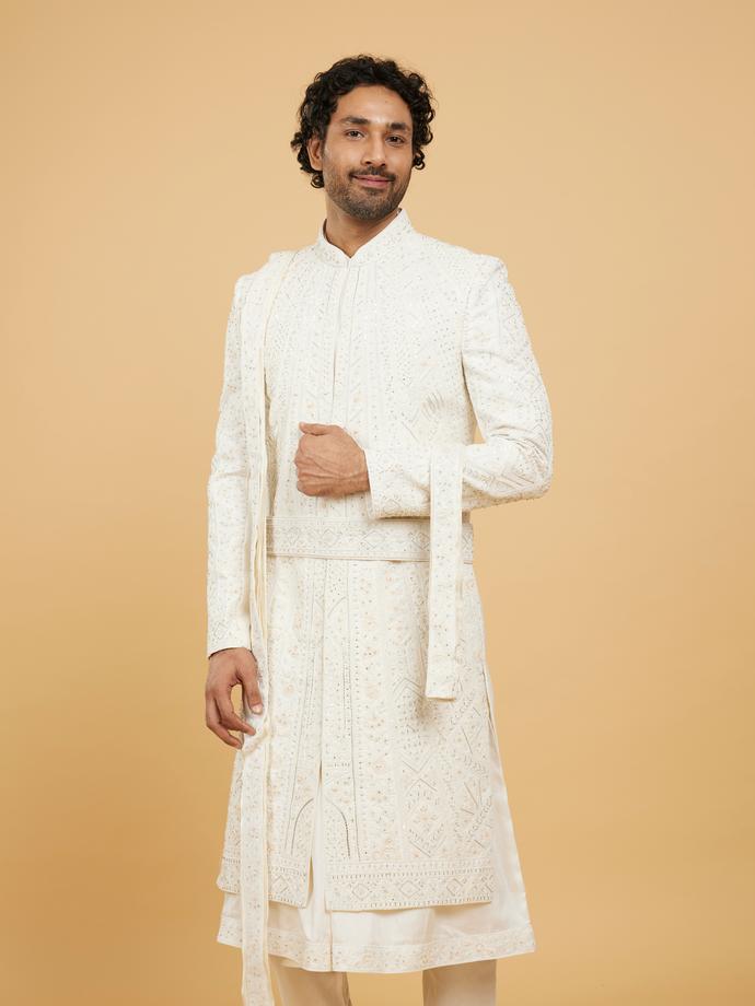 Twamev Men Opulent Cream Sherwani