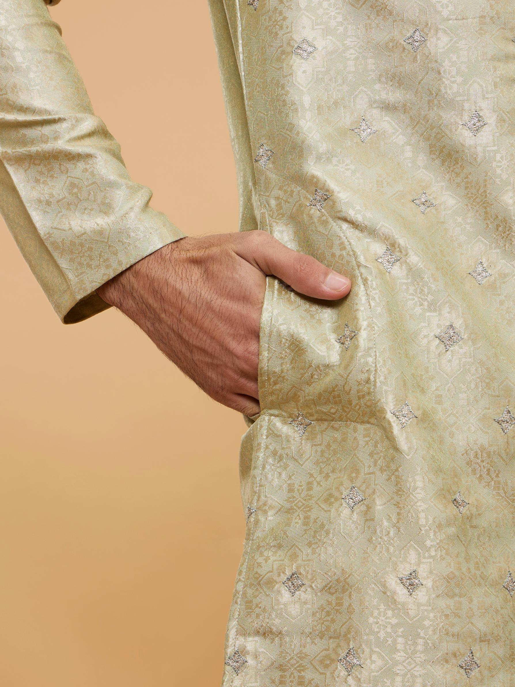 Twamev Men Smoke Grey Kurta Set with Medallion Motifs and Stone Work