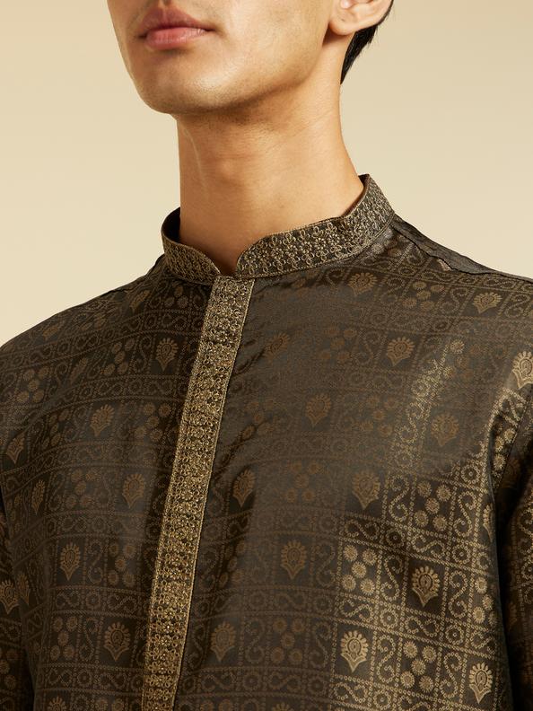 Diwas Men Olive Green Printed Kurta Set with Imperial Motifs