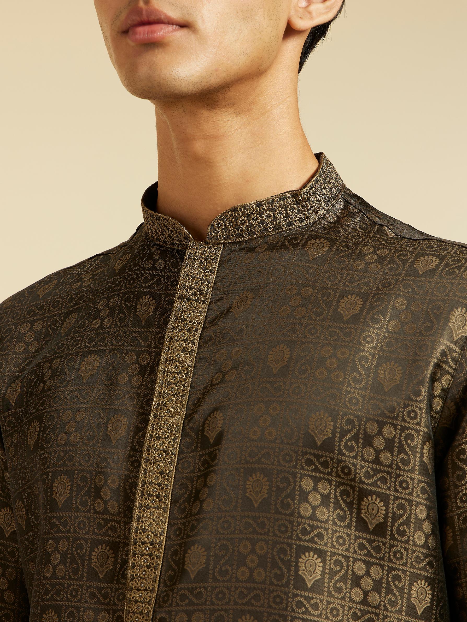 Diwas Men Olive Green Printed Kurta Set with Imperial Motifs