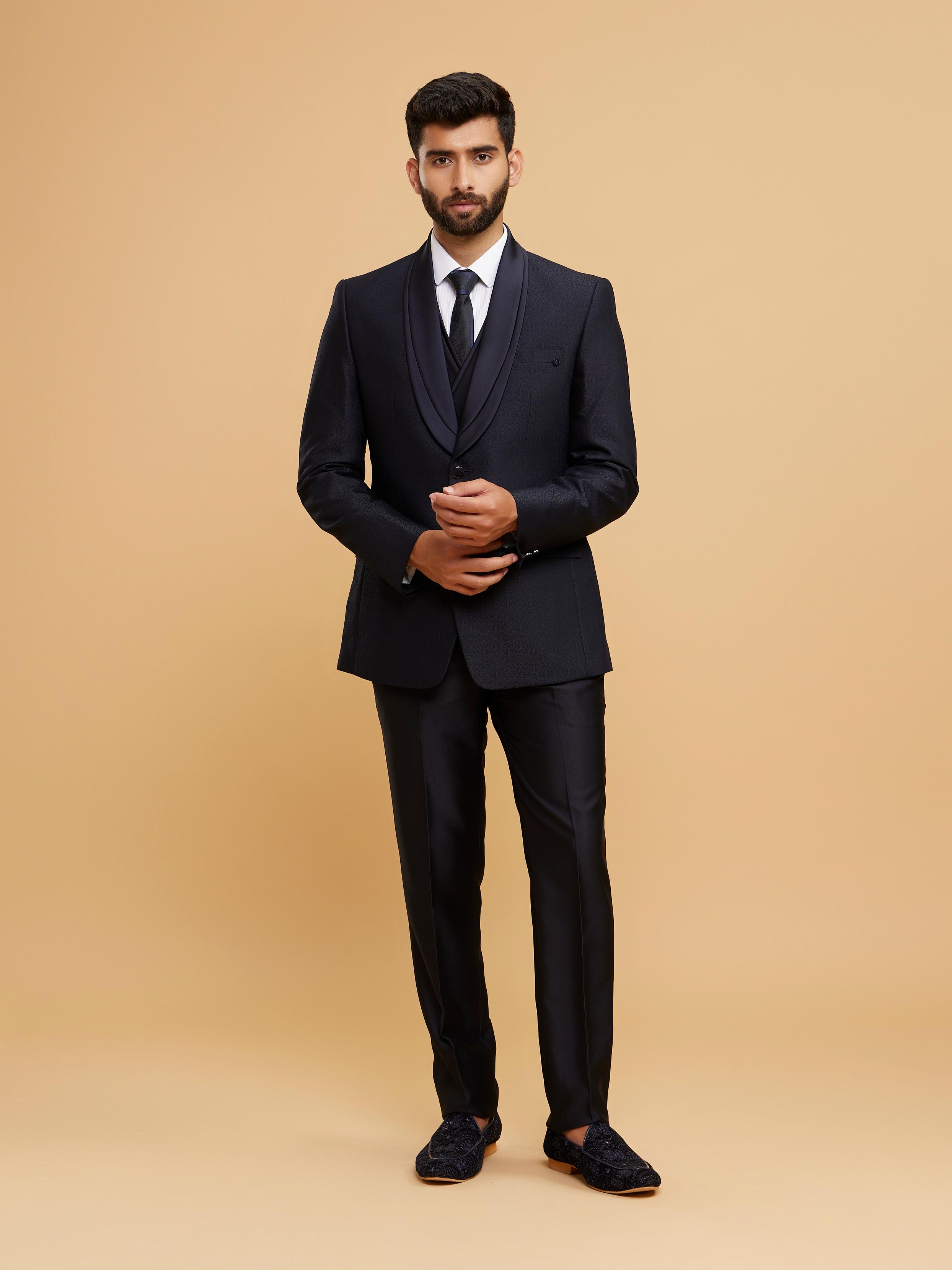 Twamev Men Dark Blue Suit Set