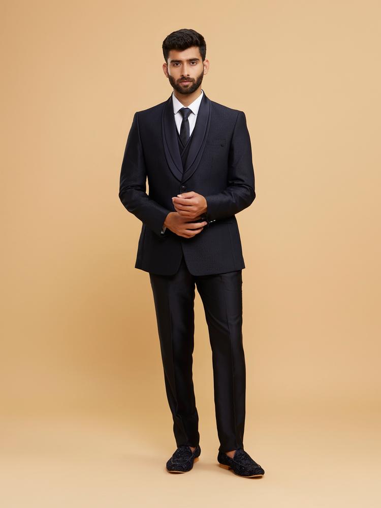 Twamev Men Dark Blue Suit Set