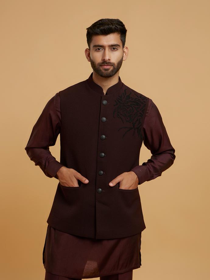 Twamev Men Maroon Elegance Kurta Jacket Set