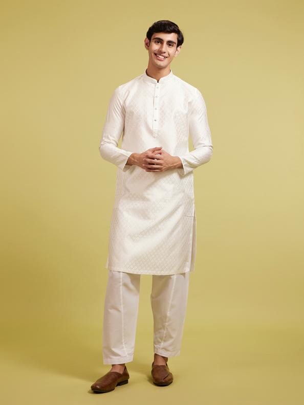 Diwas Men Warm White Harlequin Patterned Kurta