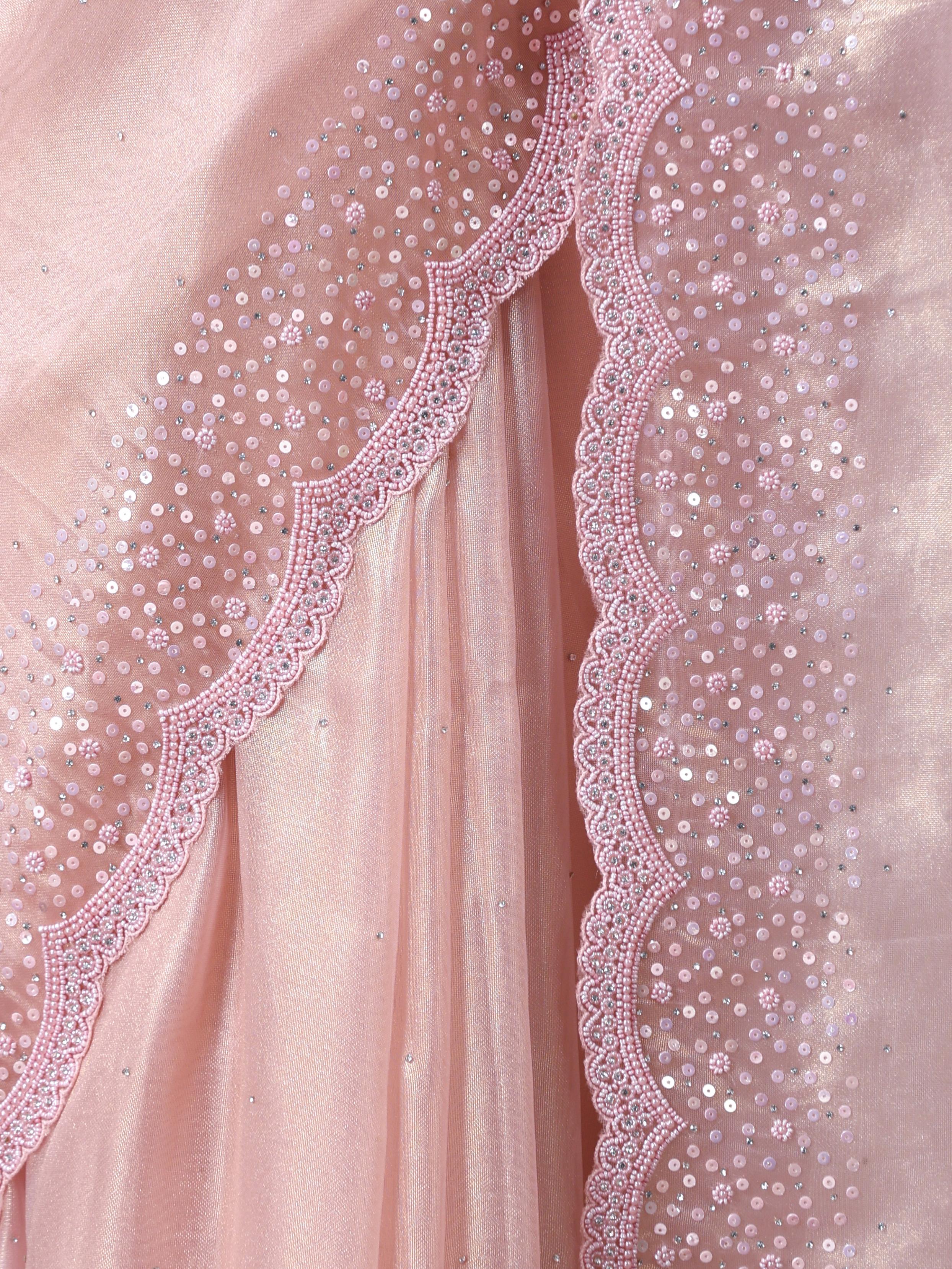 Twamev Women Subtle Luxury Pink Organza Saree