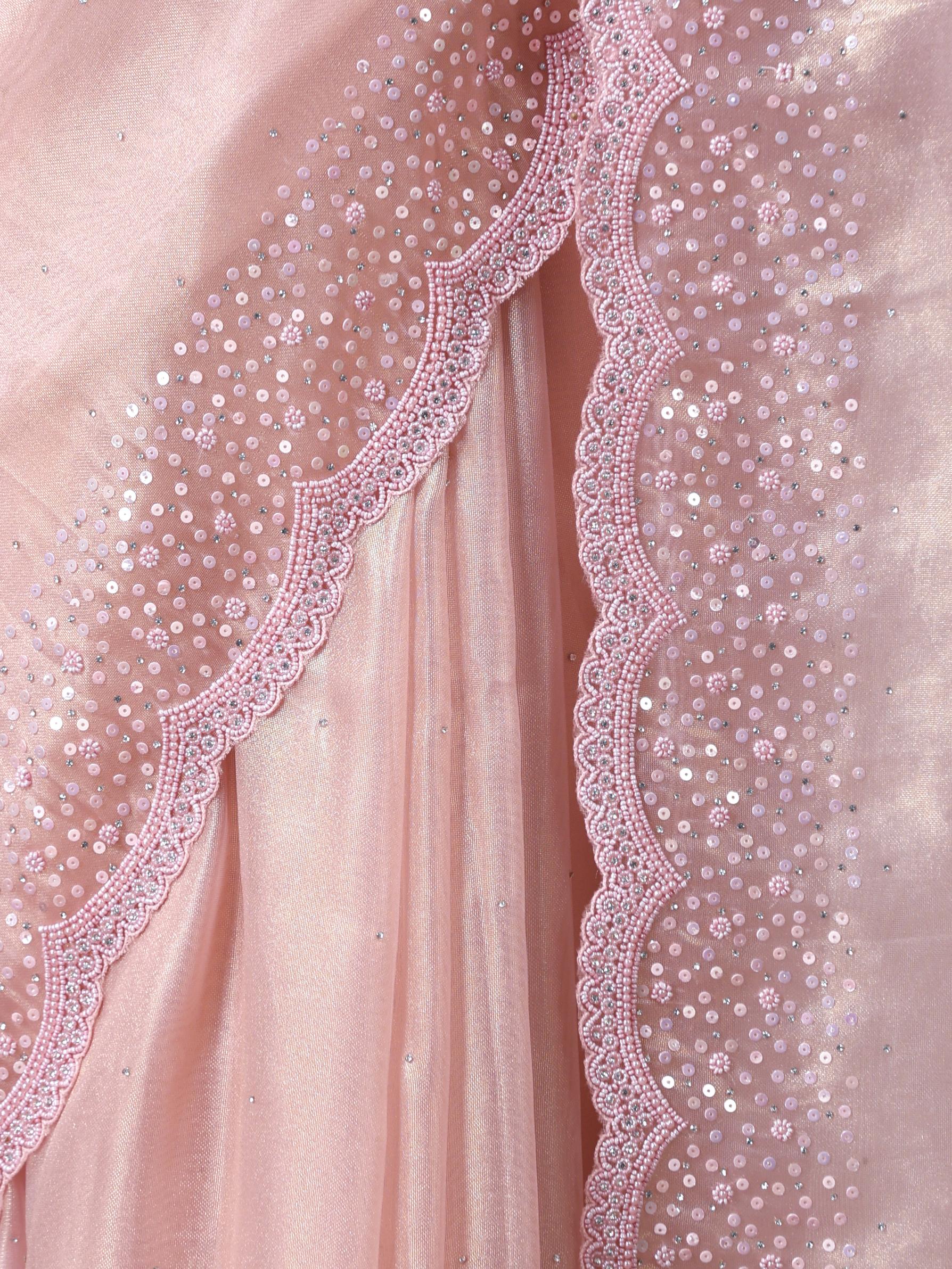 Twamev Women Subtle Luxury Pink Organza Saree