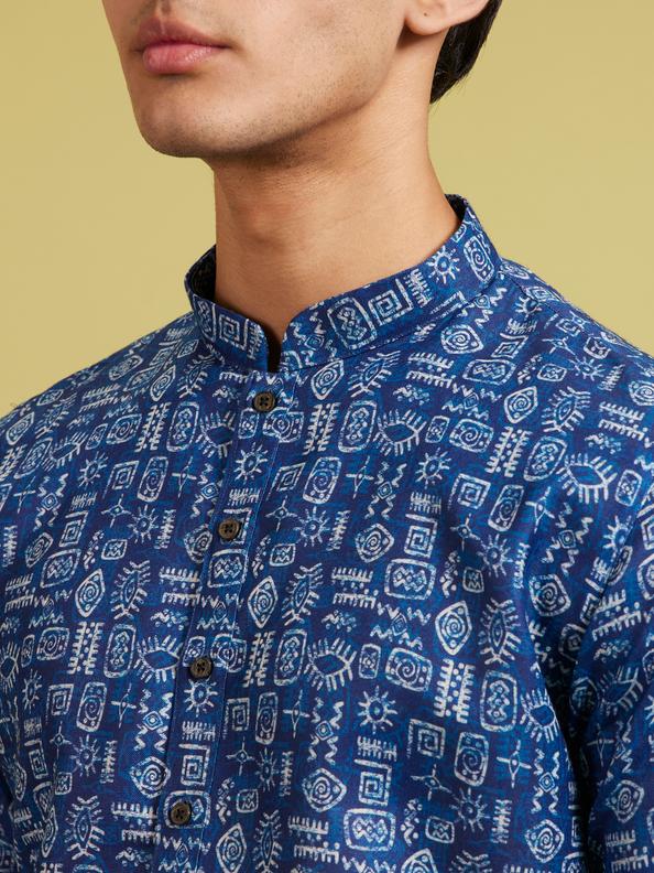 Diwas Men Air Force Blue Aztec Print Kurta