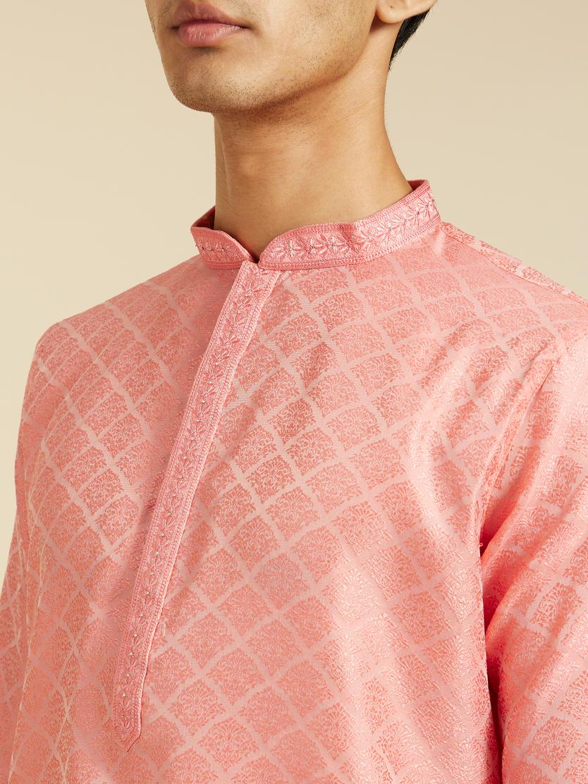 Diwas Men Flamingo Pink Jaal Patterned Kurta