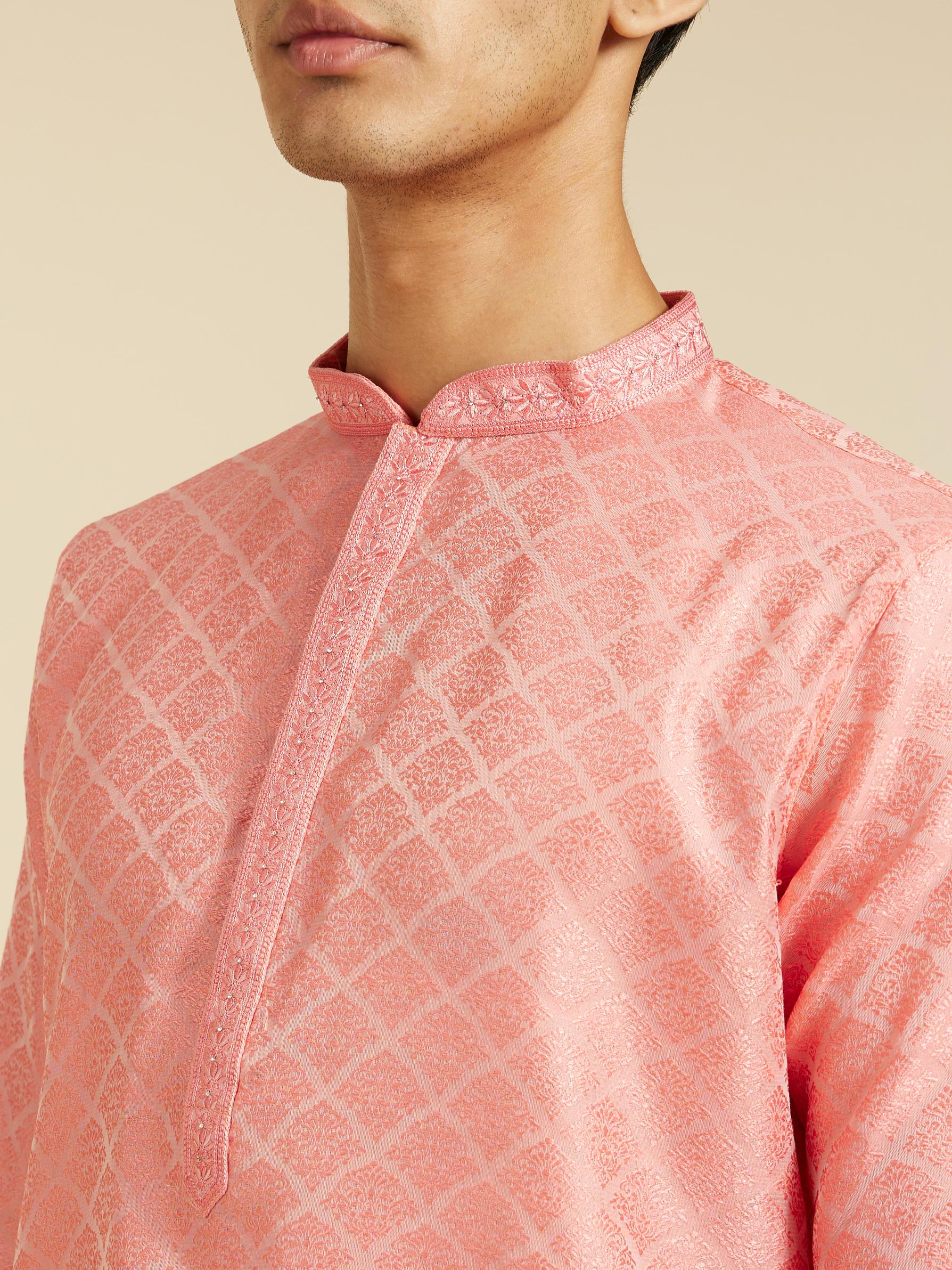 Diwas Men Flamingo Pink Jaal Patterned Kurta