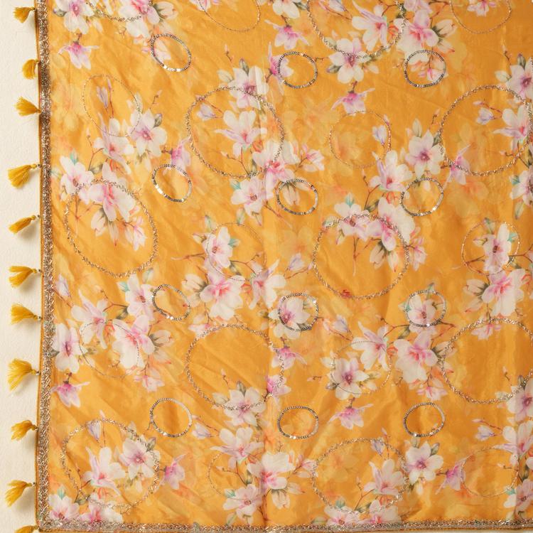 Twamev Women Vivacious Yellow Georgette Saree