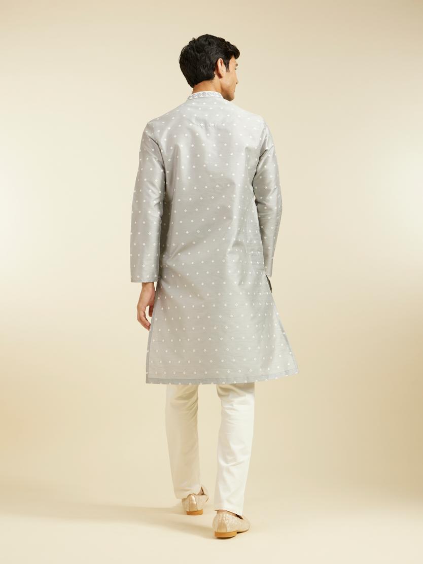 Diwas Men Smoke Grey Bandhani Inspired Pattern Kurta