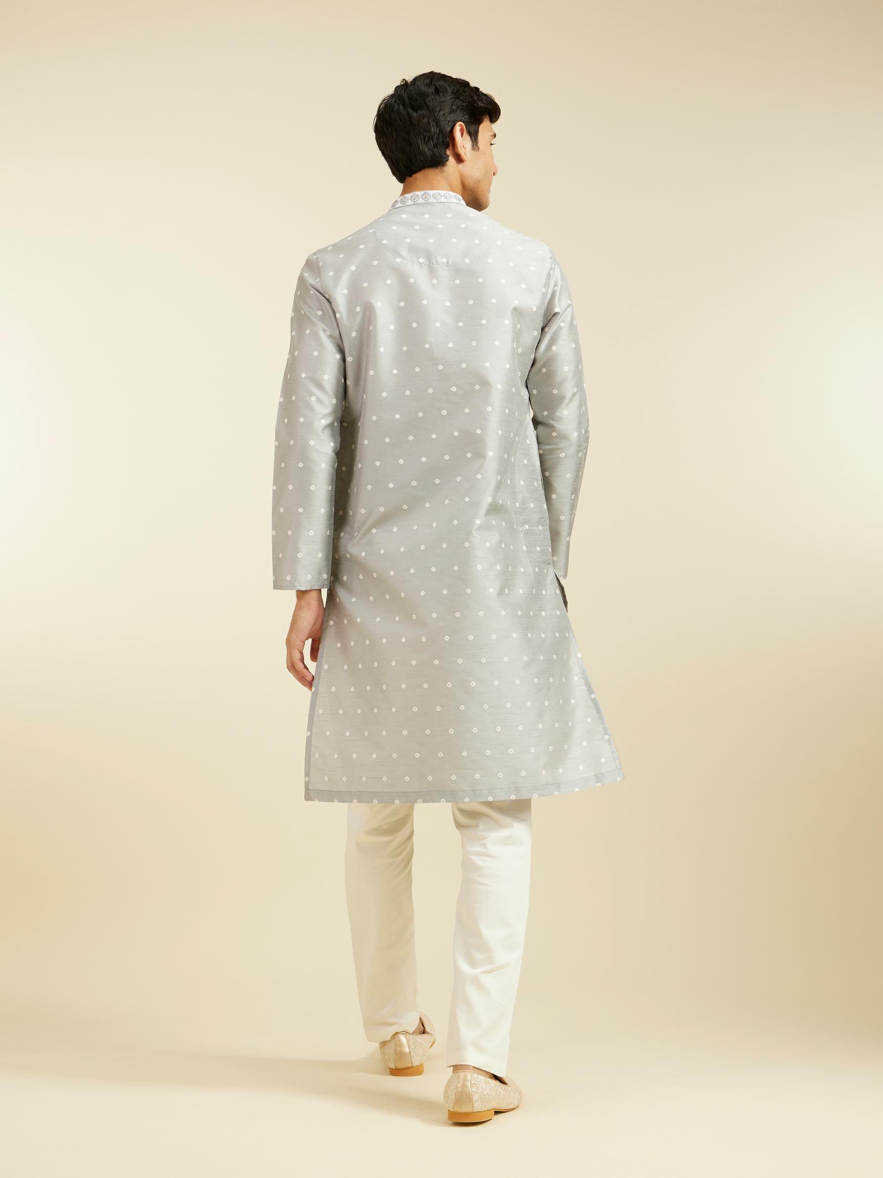 Diwas Men Smoke Grey Bandhani Inspired Pattern Kurta