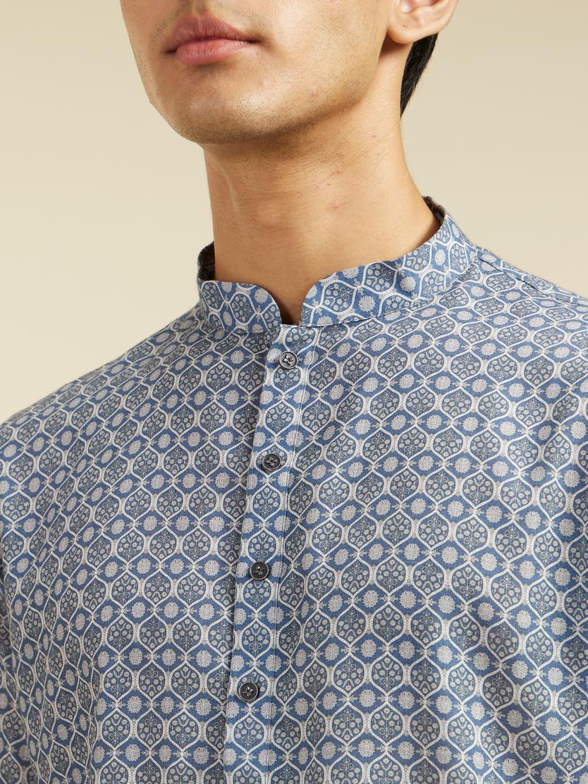 Diwas Men Oxford Blue Jaal Patterned Kurta