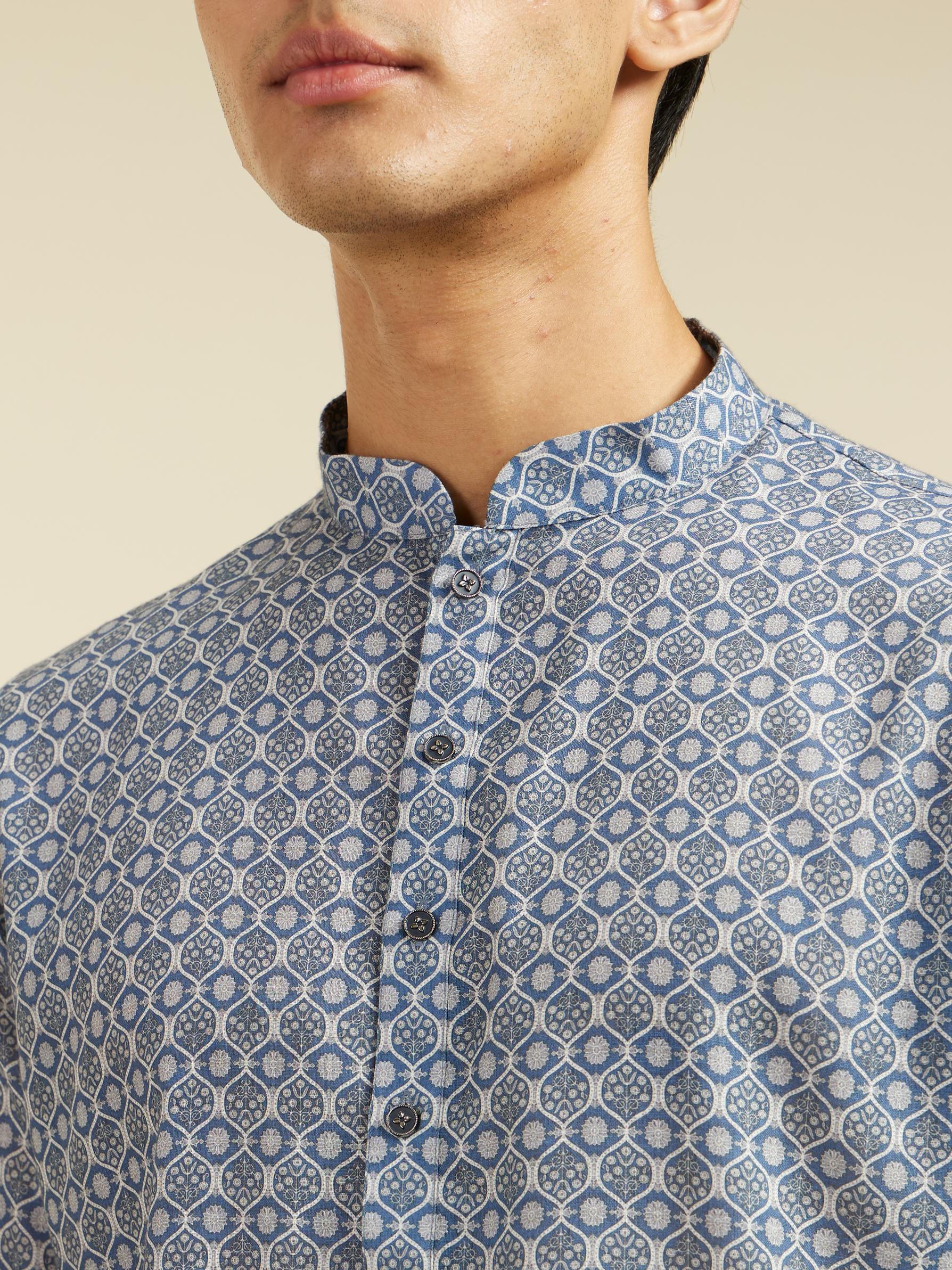 Diwas Men Oxford Blue Jaal Patterned Kurta