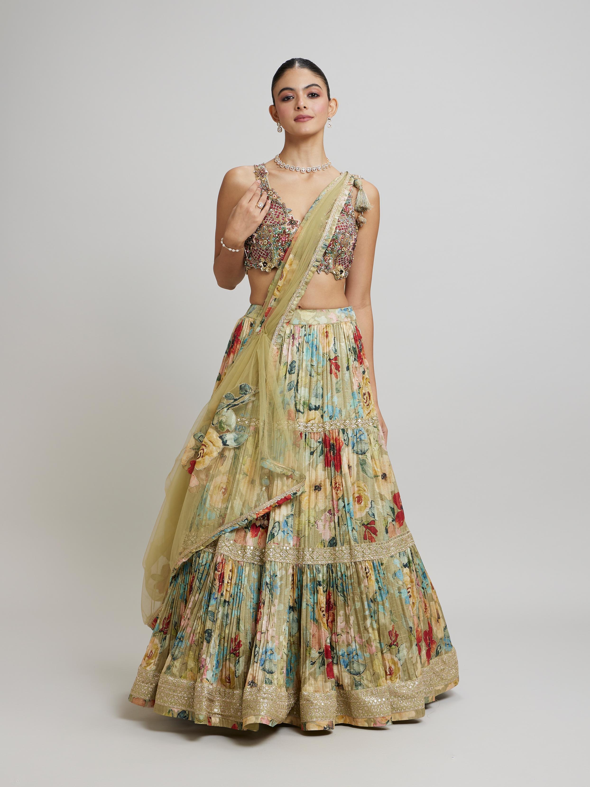 Twamev Women Enchanting Pista Green Lehenga