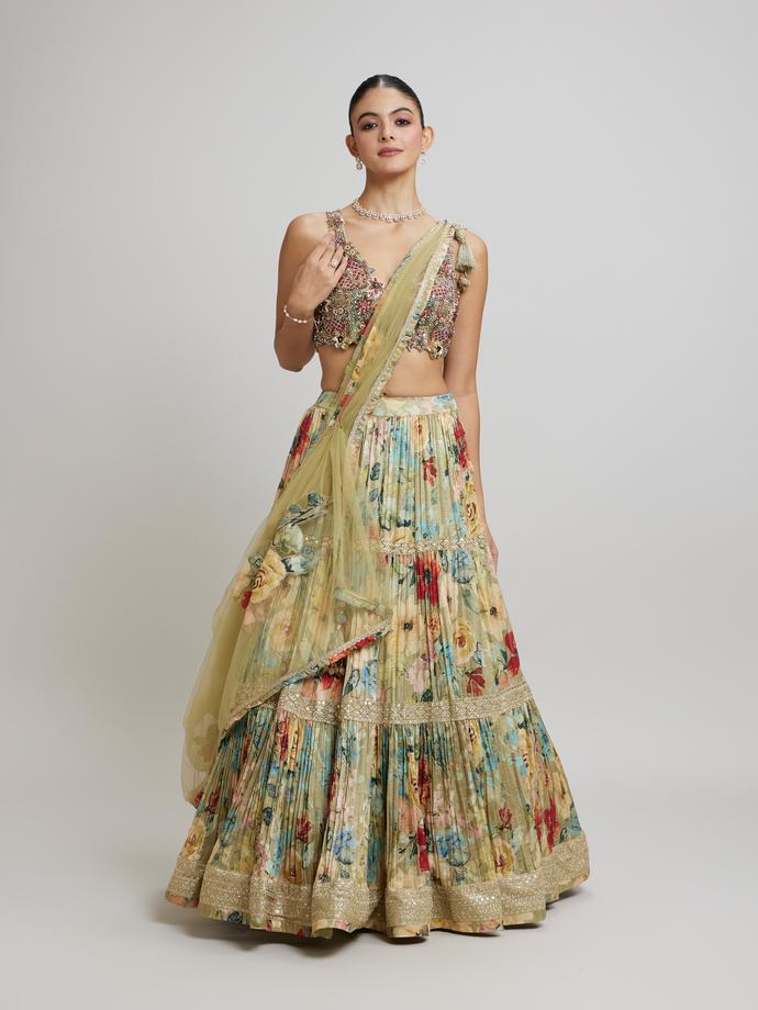 Twamev Women Enchanting Pista Green Lehenga