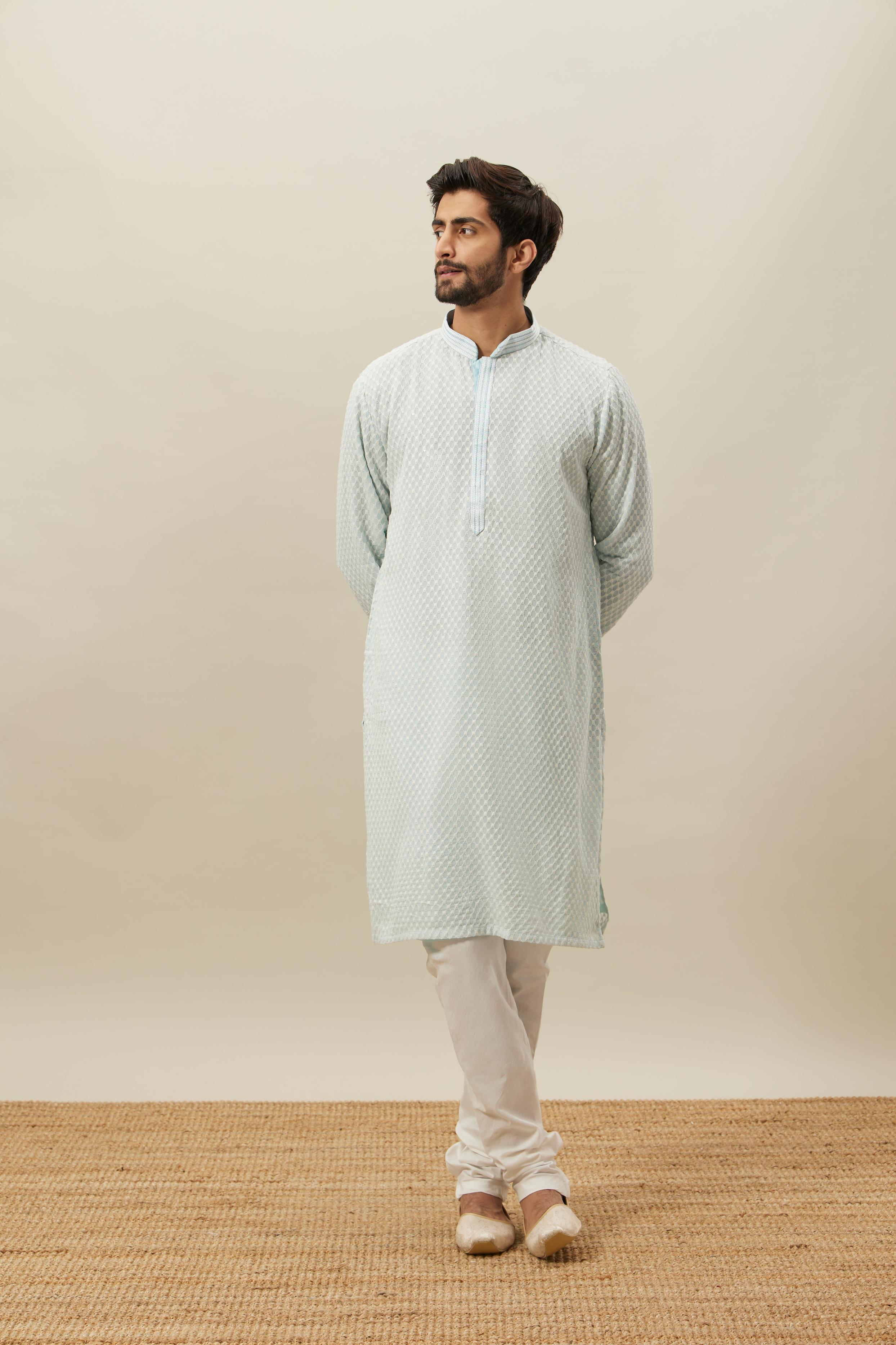 Twamev Men Powder Blue Chikankari Kurta Set