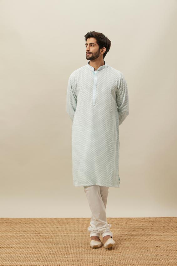 Twamev Men Powder Blue Chikankari Kurta Set