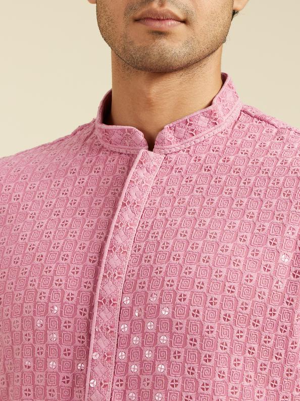 Diwas Men Dusty Pink Chikankari Sequinned Kurta