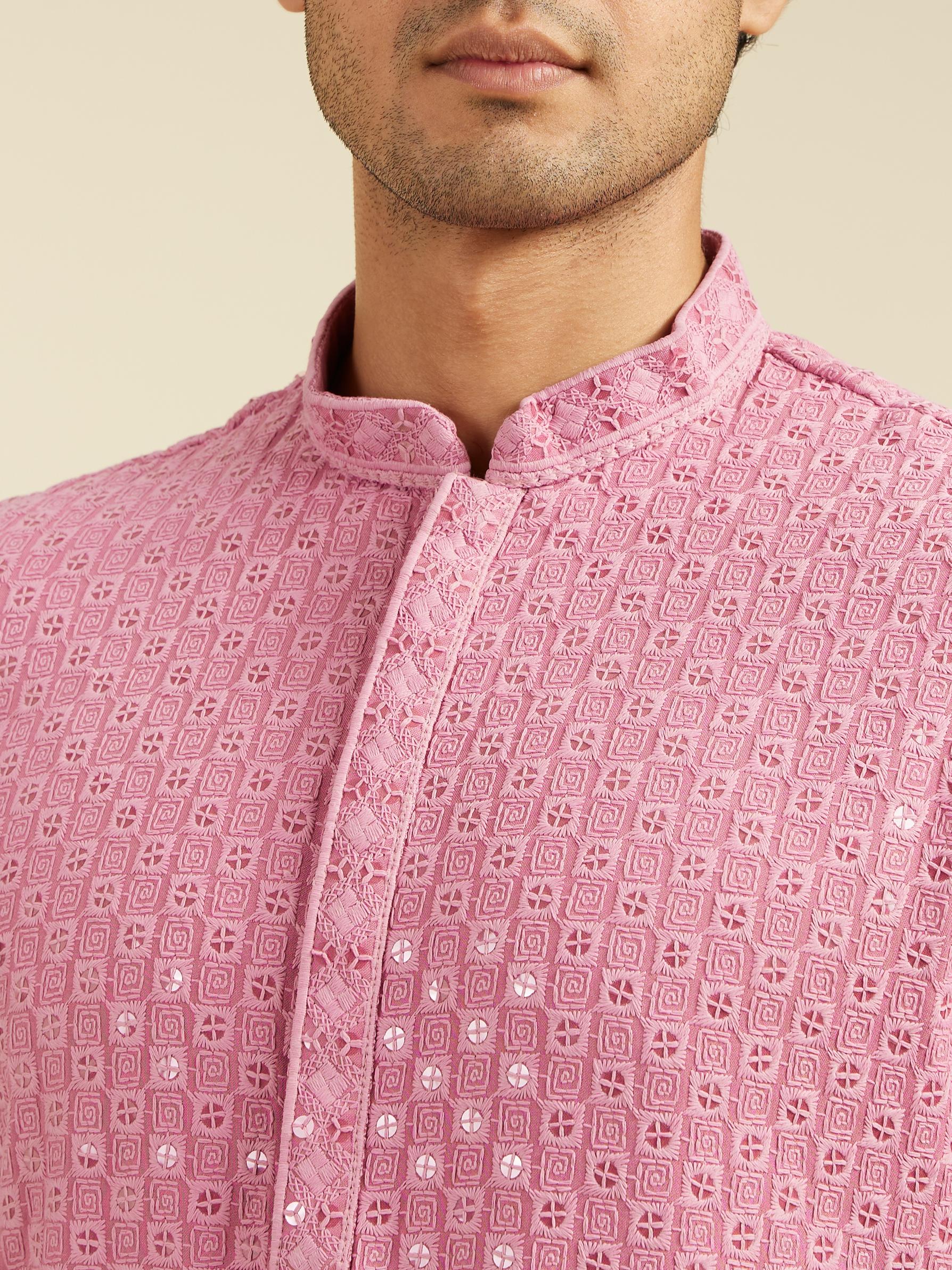 Diwas Men Dusty Pink Chikankari Sequinned Kurta