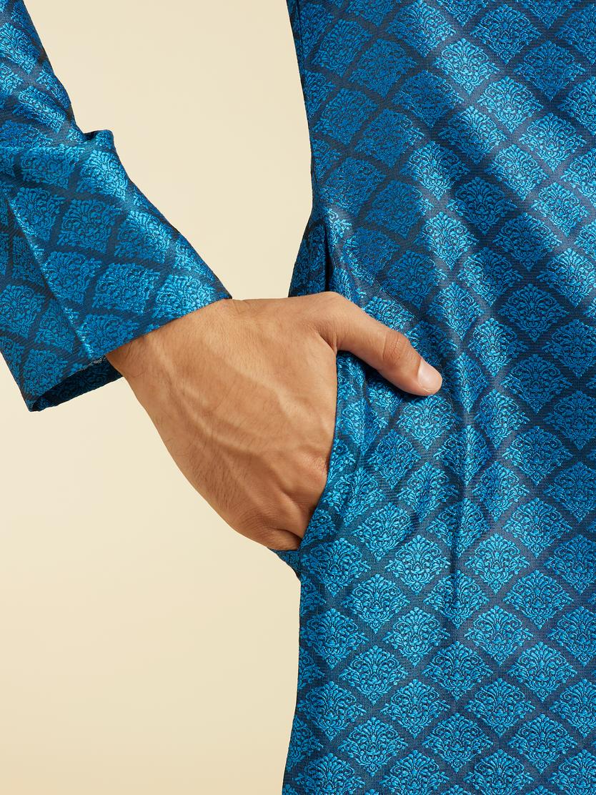 Diwas Men Lapis Blue Jaal Patterned Kurta