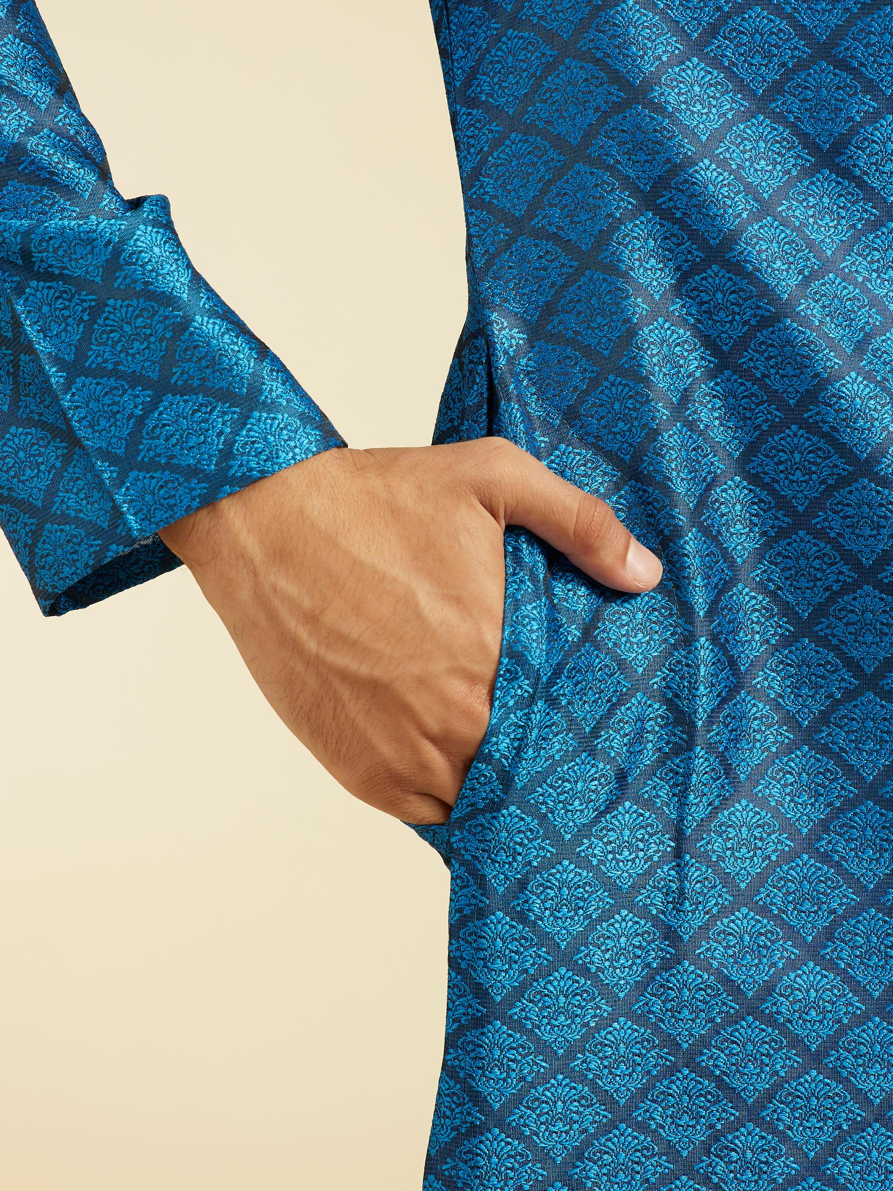 Diwas Men Lapis Blue Jaal Patterned Kurta