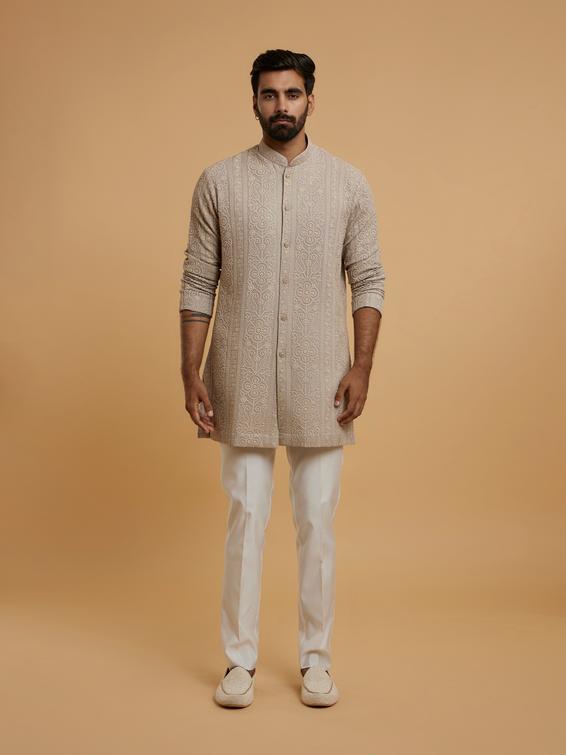 Twamev Men Beige Extravaganza Georgette Kurta Pajama