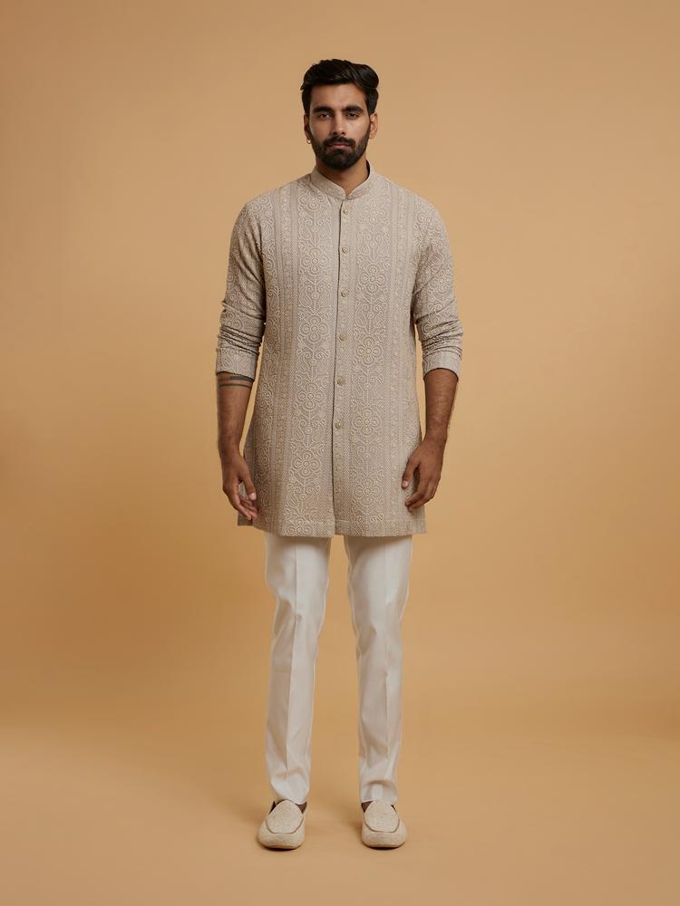 Twamev Men Beige Extravaganza Georgette Kurta Pajama