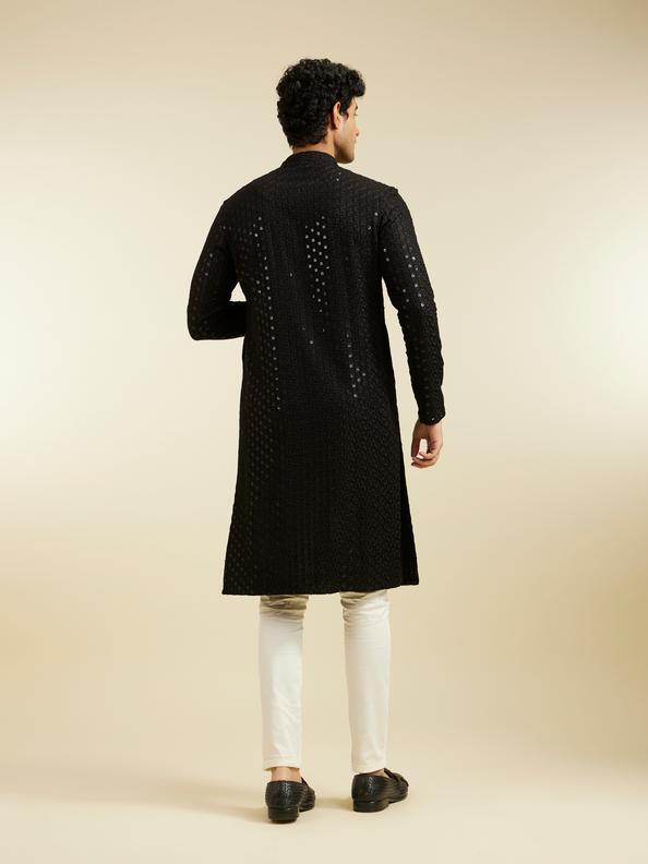 Diwas Men Ebony Black Chikankari Sequinned Kurta