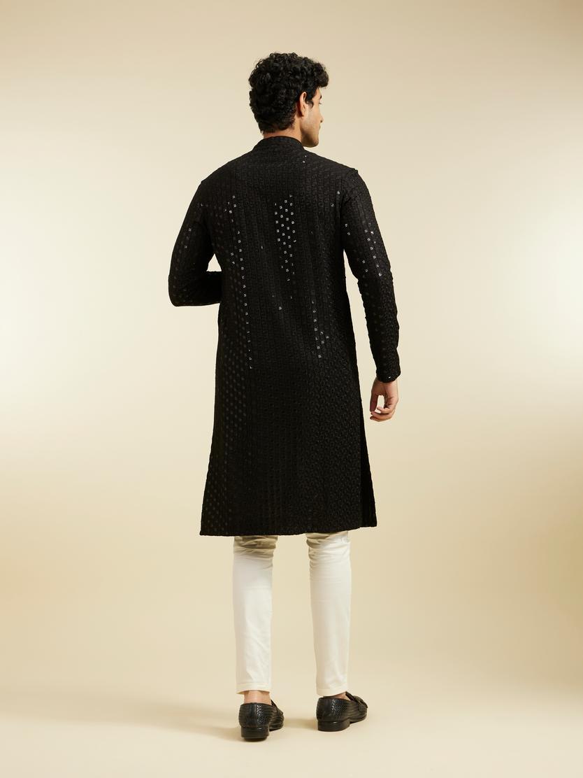 Diwas Men Ebony Black Chikankari Sequinned Kurta