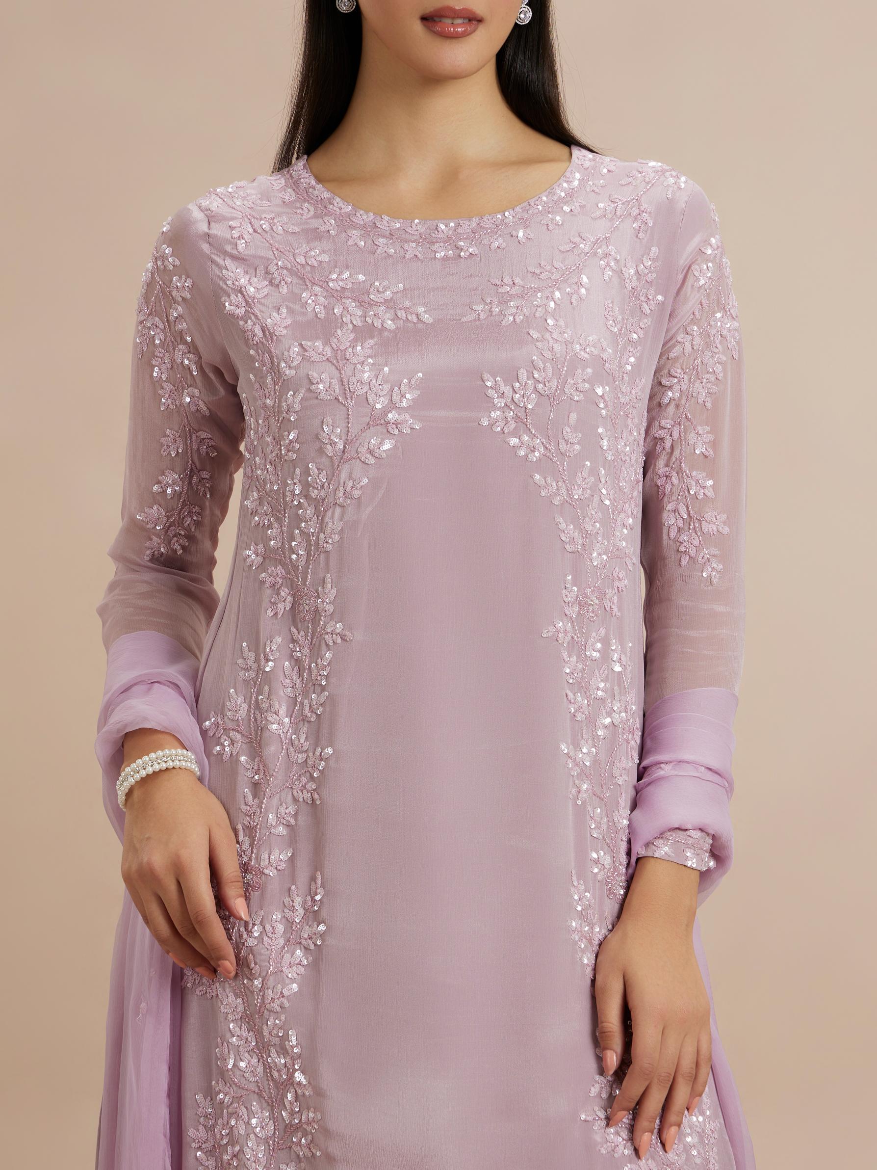 Twamev Women Elegant Purple Celebration Stitched Suit