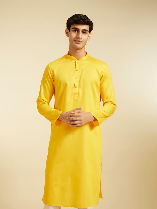 Diwas Men Mustard Yellow Self Textured Kurta