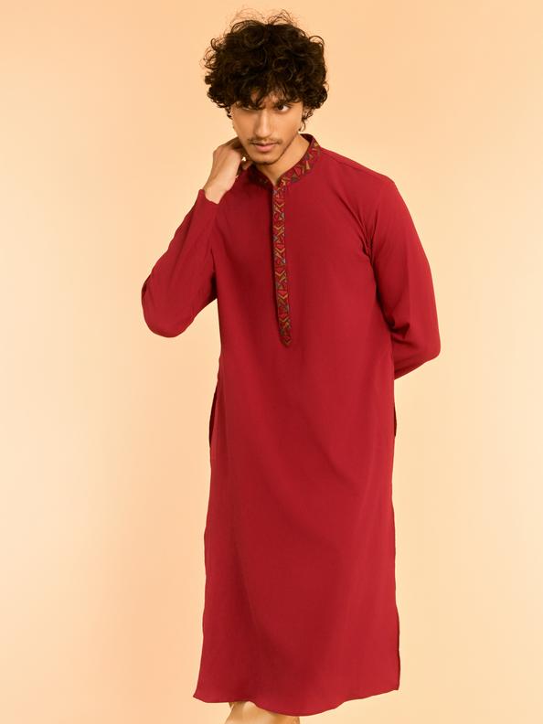 Diwas Men Elegant Red Spandex Kurta