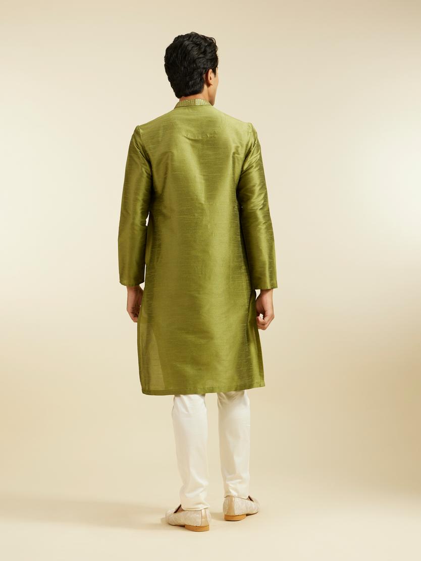 Diwas Men Olive Green Buta Embroidered Kurta with Sequin Work